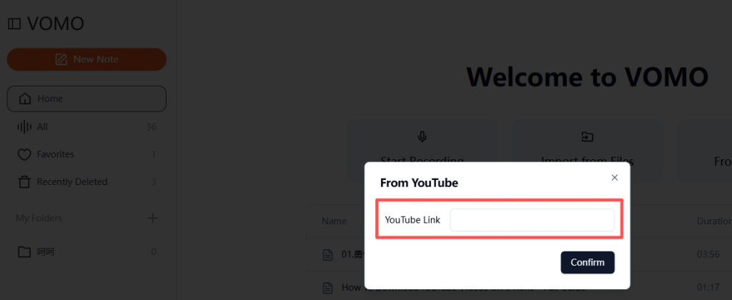 copy the youtube video URL and paste it into VOMO