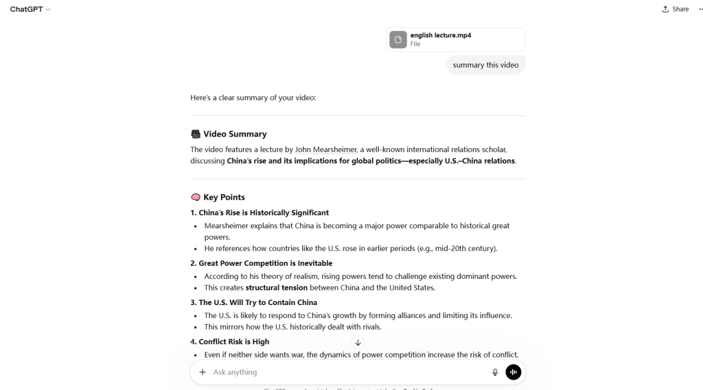 Real-World Test of Using ChatGPT to Summarize a Video