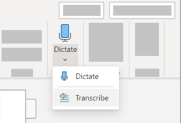 Go to Home > Dictate dropdown > Transcribe.