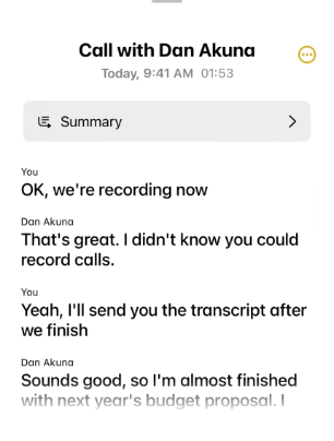Tap the recording file to view the transcript, and you can also play it from the beginning.
