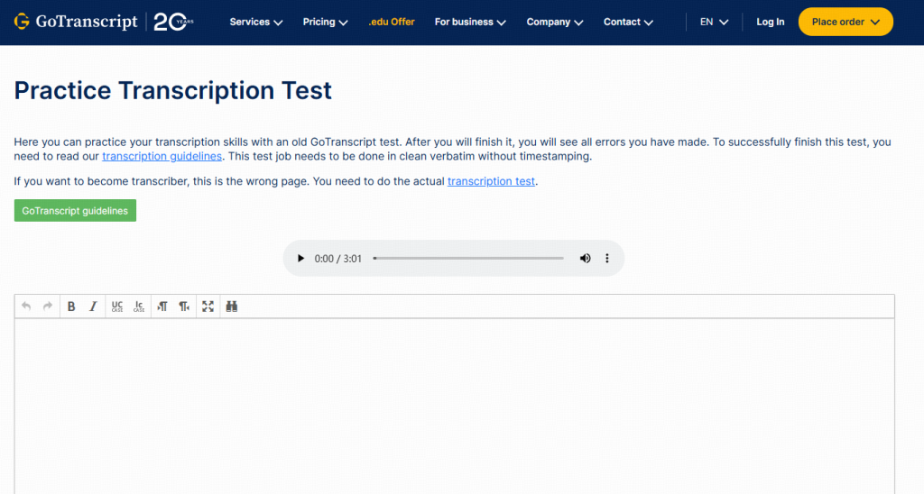 2. GoTranscript Practice Transcription Test (Auto-Evaluated)