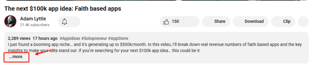 Click on the three dots (More options) located below the youtube video.