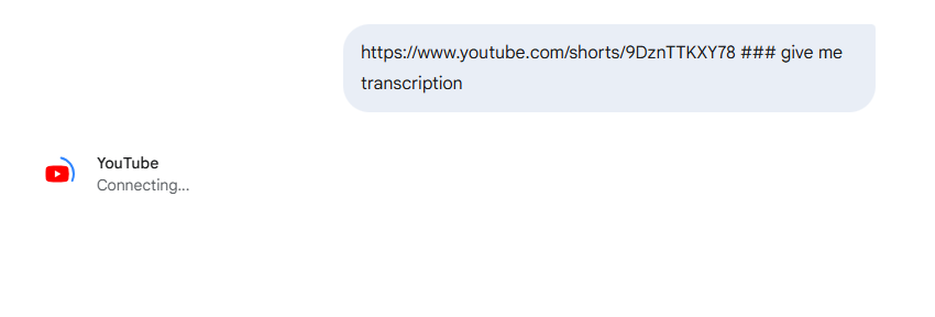 Gemini displays a “Connecting YouTube” icon