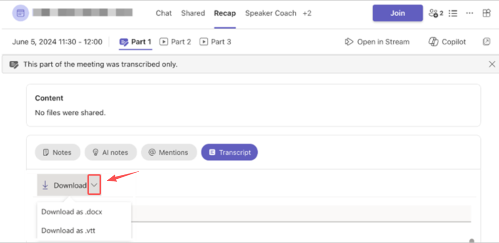 Download a Teams Meeting Transcript