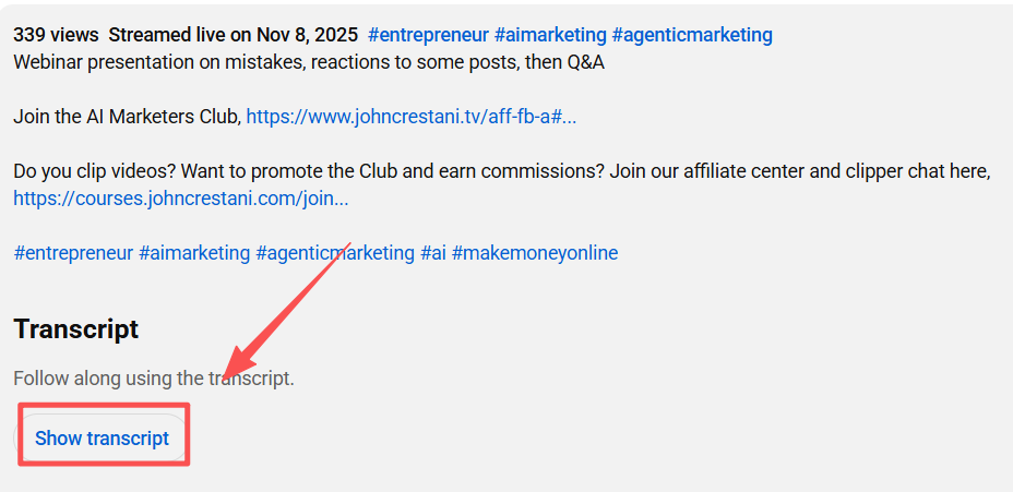 Choose “Show transcript.”