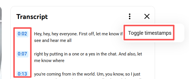 Copy Transcripts Without Time Stamps