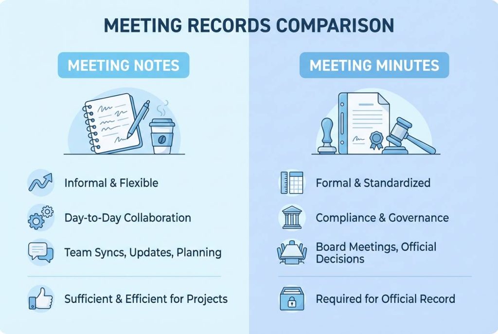 meeting notes vs meeting minutes key differences