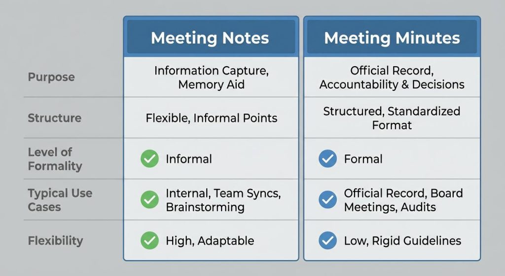belangrijkste verschillen tussen notities en notulen (2)