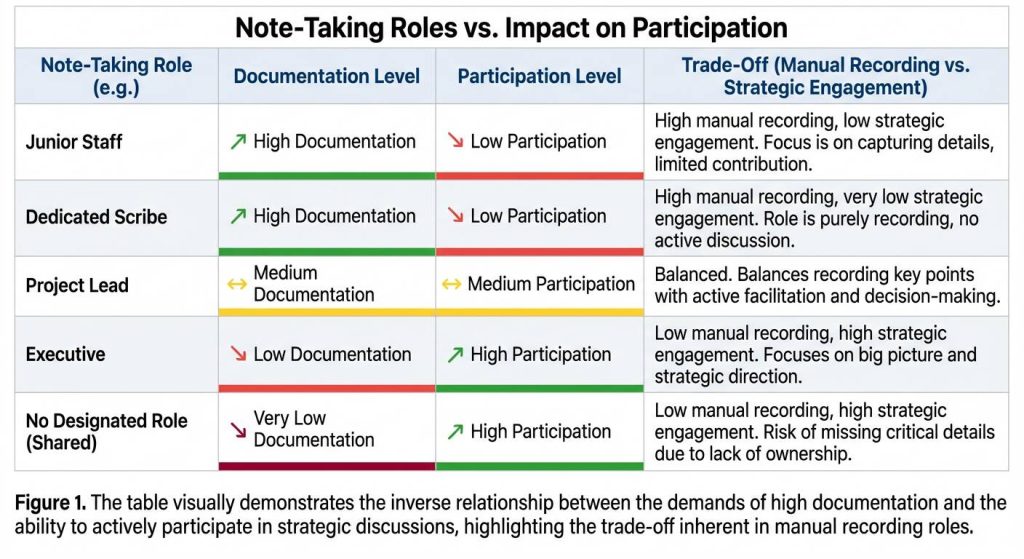 note taking roles vs. impact on participation