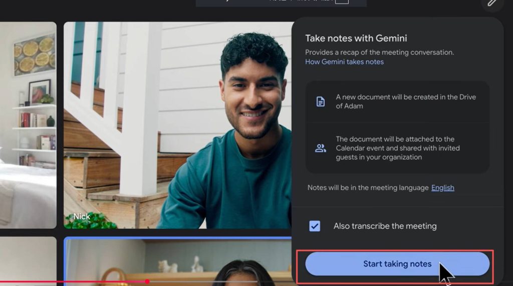 Enable google meeting Notes features