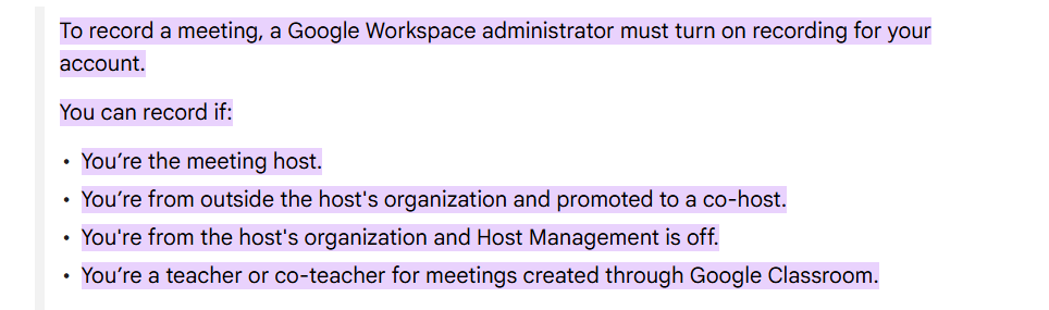 谷歌关于录制谷歌会议的官方声明
