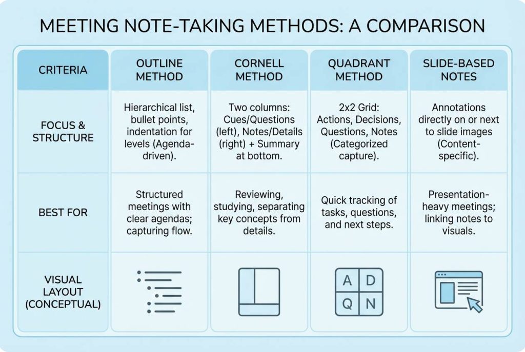 meeting note taking methods comparison