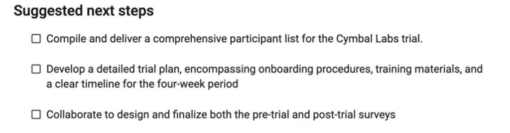 Google DOC meeting documents include suggested next steps.