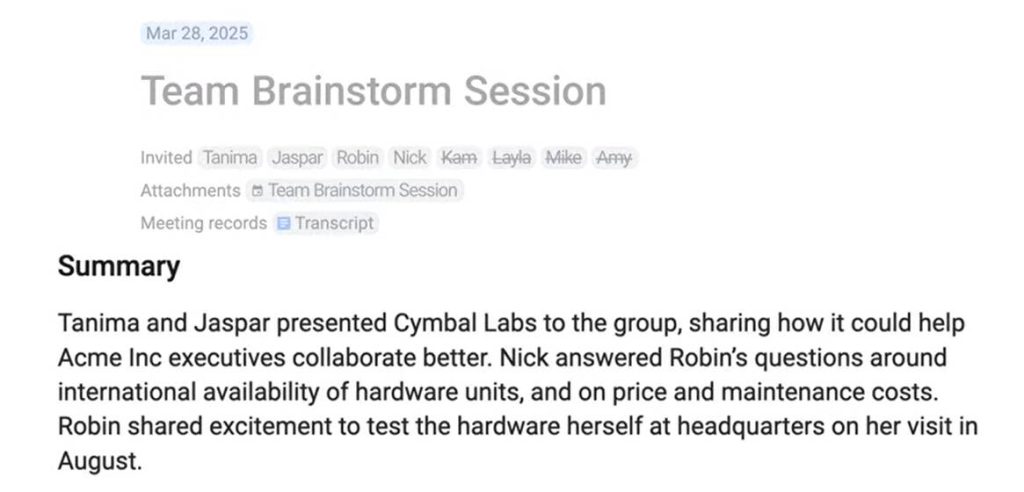 Google DOC meeting documents include summaries