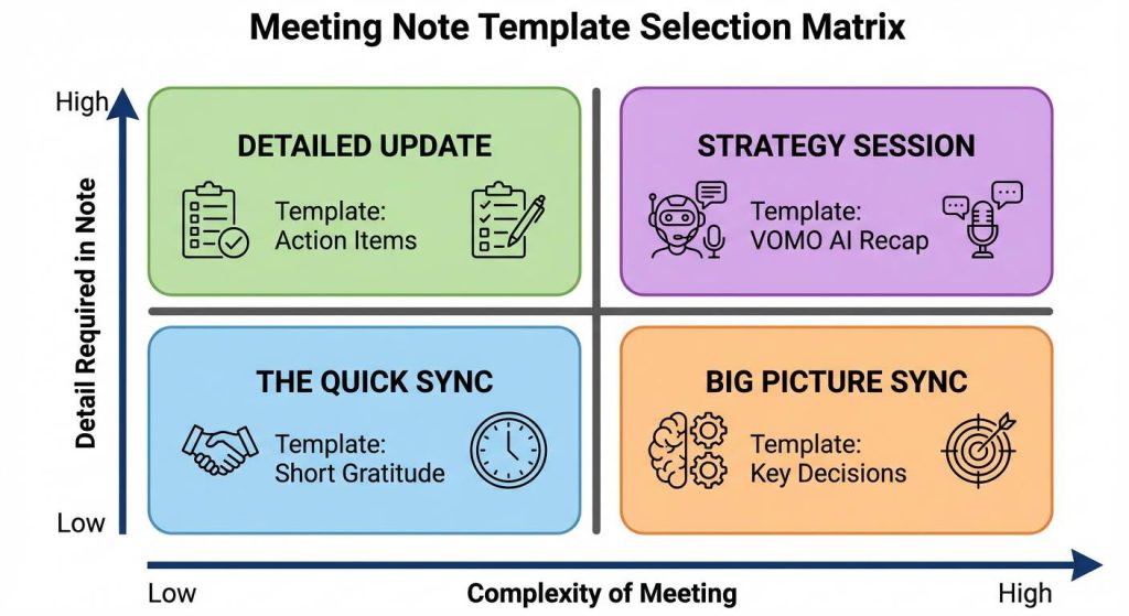 meeting note template selection matrix
